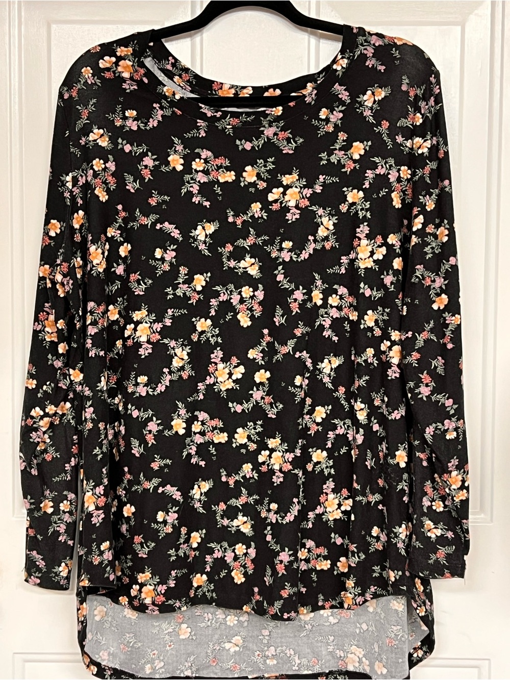 Black Floral Long Sleeve Women's Top